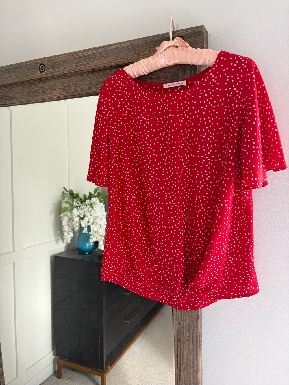 Chris & Carol Red White Polka Dot Flutter Sleeve Blouse